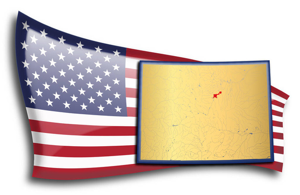 Golden map of Colorado against an American flag. - Vector, Image