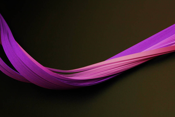 Violet neon color strip wave paper on black. Abstract texture background. - Φωτογραφία, εικόνα
