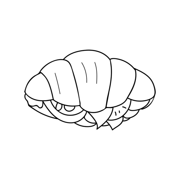 Sandwich en croissant doodle ilustración. Croissant sándwich garabato ilustración en vector. Croissant sándwich dibujado a mano ilustración en vector.  - Vector, imagen