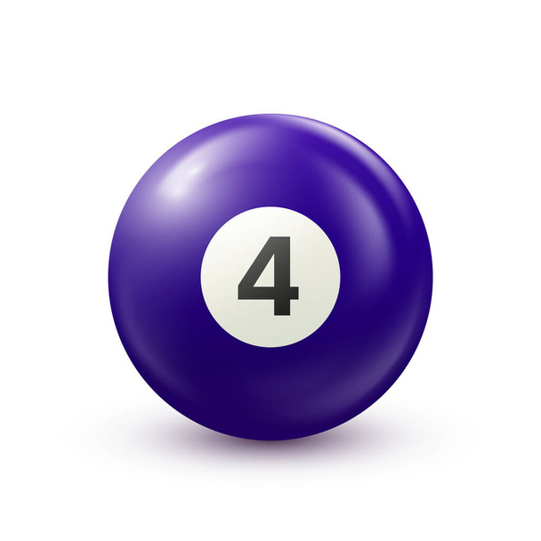 Billiard,purple pool ball with number 4.Snooker or lottery ball on white background.Vector illustration - Vector, Image