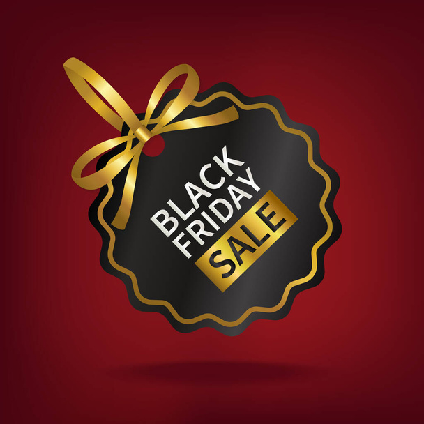 black friday sale price tag with gold ribbon - Διάνυσμα, εικόνα