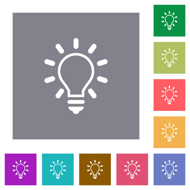 Iluminação lâmpada delinear ícones planos em fundos quadrados de cor simples - Vetor, Imagem