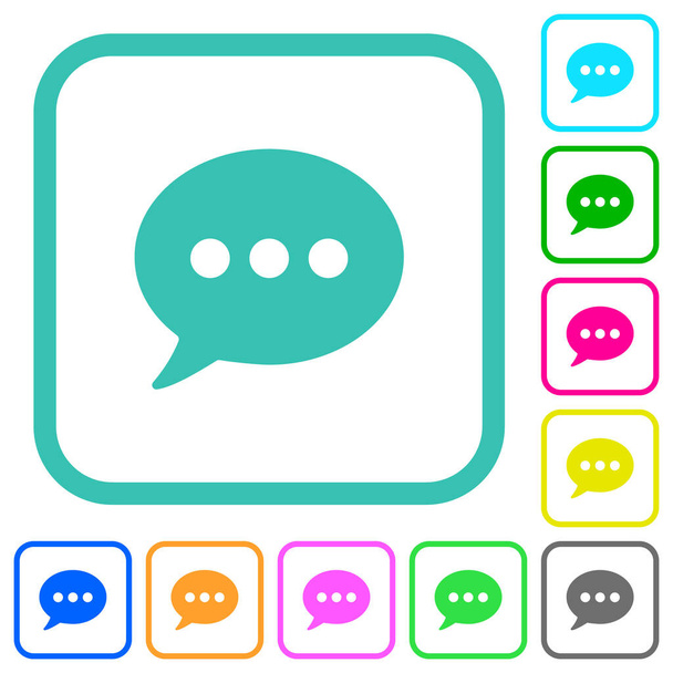 Un oval de chat activo burbuja de colores vivos sólidos iconos planos en bordes curvos sobre fondo blanco - Vector, imagen