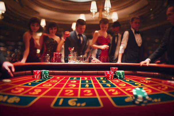 Ilustracja stołu bakarata w kasynie, domu gier hazardowych. - Zdjęcie, obraz