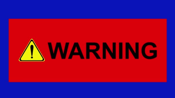 Animation d'un panneau d'affichage avec un texte d'avertissement et une icône d'alerte, sur fond bleu chromatique - Séquence, vidéo
