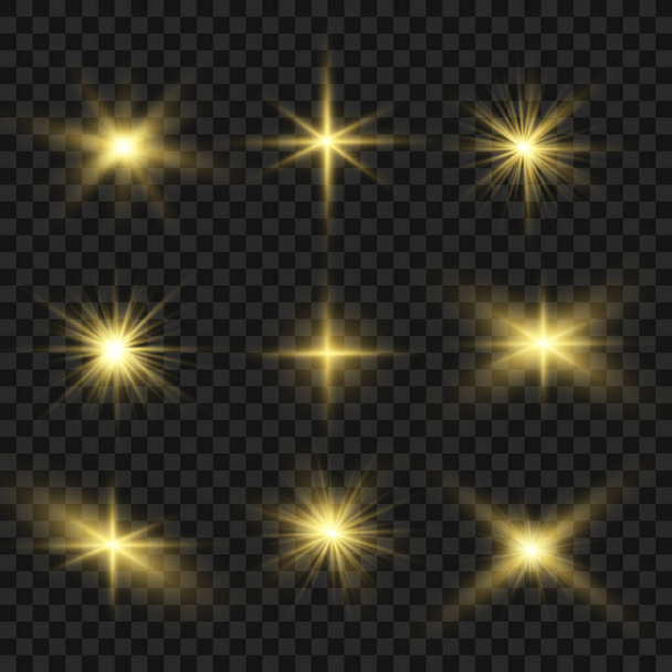 The dust sparks and golden stars shine with special light. Vector sparkles on a transparent background. Christmas light effect. Sparkling magical dust particles interior stock vector - Vektör, Görsel
