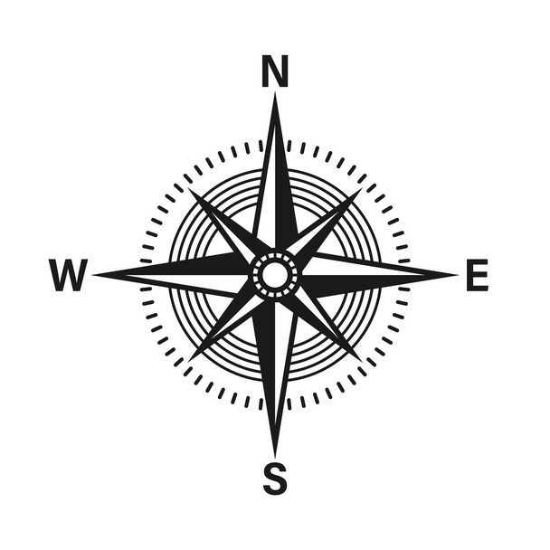 Ročník mořského větru, plavební mapa. Monochromatický navigační kompas s hlavními směry severu, východu, jihu a západu. Zeměpisná poloha, kartografie a navigace. Vektorová ilustrace - Vektor, obrázek