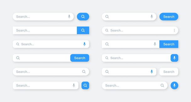 Various search bar templates. Internet browser engine with search box, address bar and text field. UI design, website interface element with web icons and push button. Vector illustration. - Vektor, kép