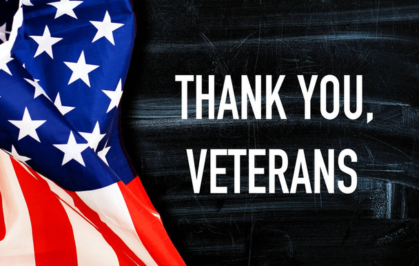 tekt obrigado veteranos com bandeira dos EUA. - Foto, Imagem