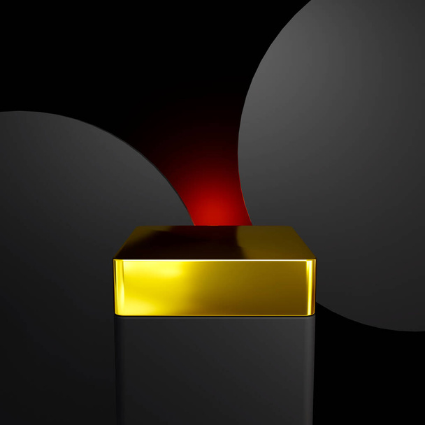 3D Renderizado, Oro y negro Podio pedestal o plataforma, maqueta de productos 3d, 3d renderizado diseño de forma cuadrada. - Foto, imagen
