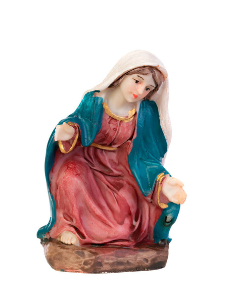 Keramikfigur der Jungfrau Maria isoliert auf weißem Hintergrund  - Foto, Bild