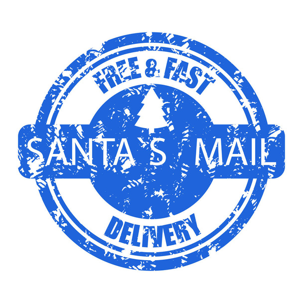 Free and fast service post office rubber stamp by santa mail. Vector illustration. Christmas postmark, Santa Claus label, vintage express mark, presents decoration, holiday concept - Vector, Image