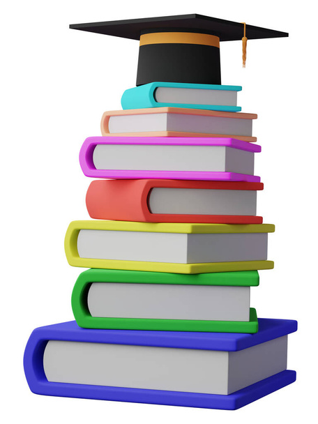 pile of books with degree cap - Fotoğraf, Görsel