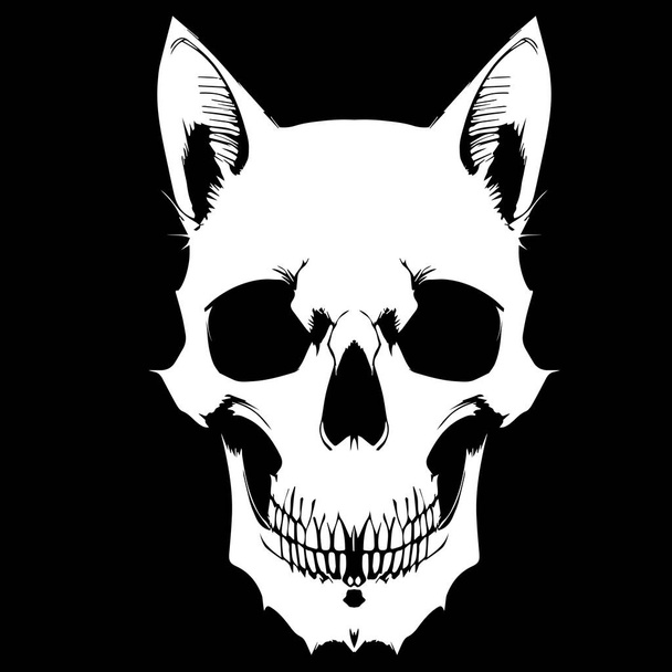 Kot czaszka rysunek wektor clipart w kolorze czarno-białym do druku t koszuli lub tatuaż - Wektor, obraz