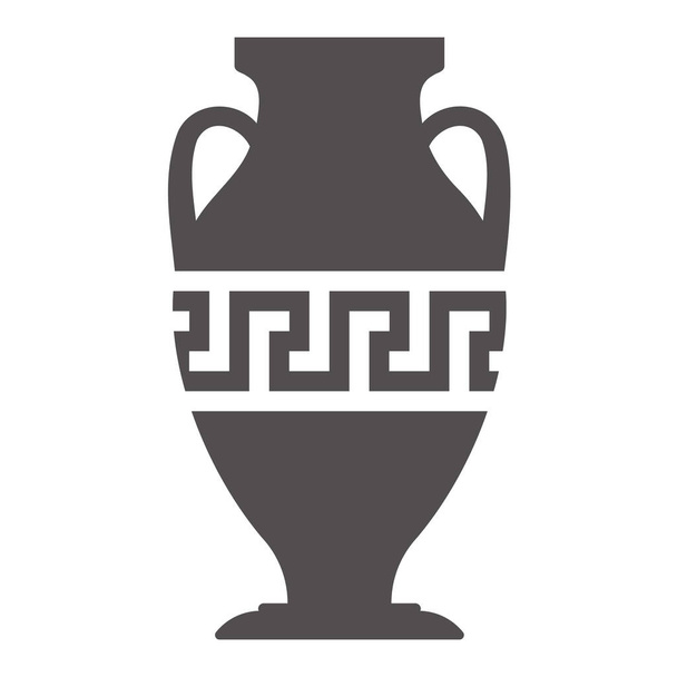 Greek vase silhouette. Ancient amphora and pot with meander pattern. Glyph illustration. Clay ceramic earthenware. Vector - Vector, imagen