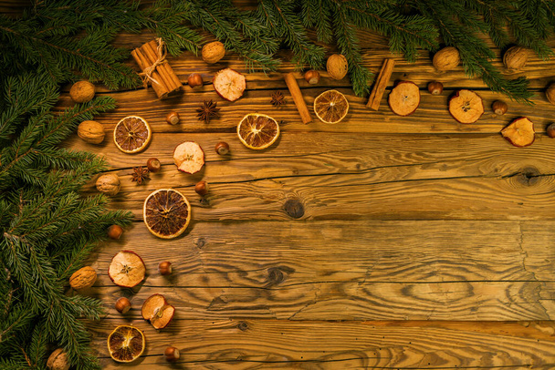 Baharatlı ve dallı Noel arkaplanı - Fotoğraf, Görsel