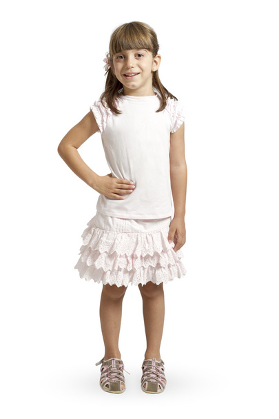 klein meisje die zich voordeed op witte achtergrond - Foto, afbeelding