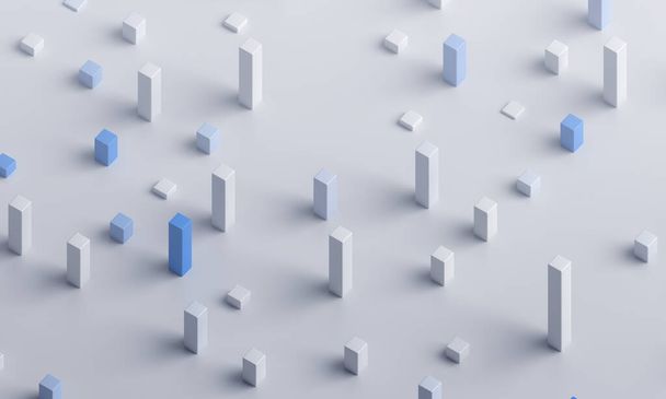 Abstract 3d render, blue and white geometric background design - Φωτογραφία, εικόνα
