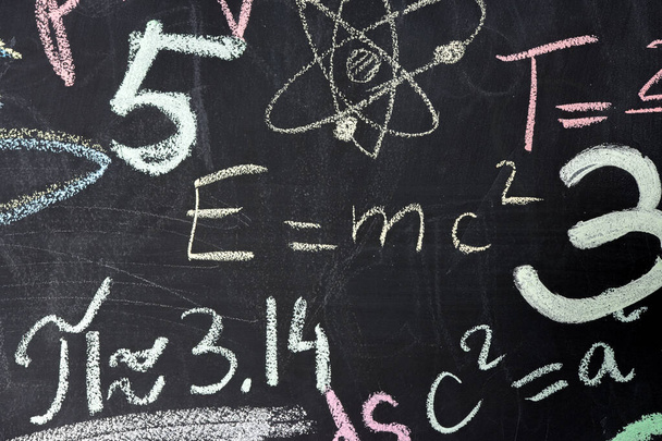 mathematical formulas written in colored chalk on a slate wall. - Photo, Image