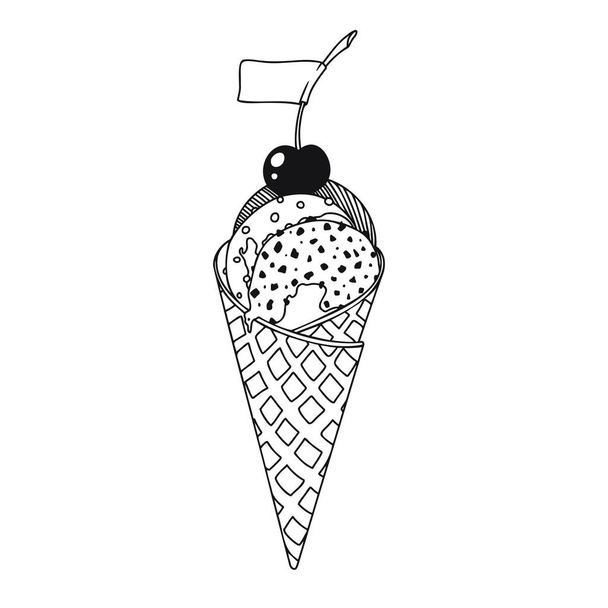 Sketch in a waffle cone. Valentine's day decoration. Vector illustration - Vektör, Görsel