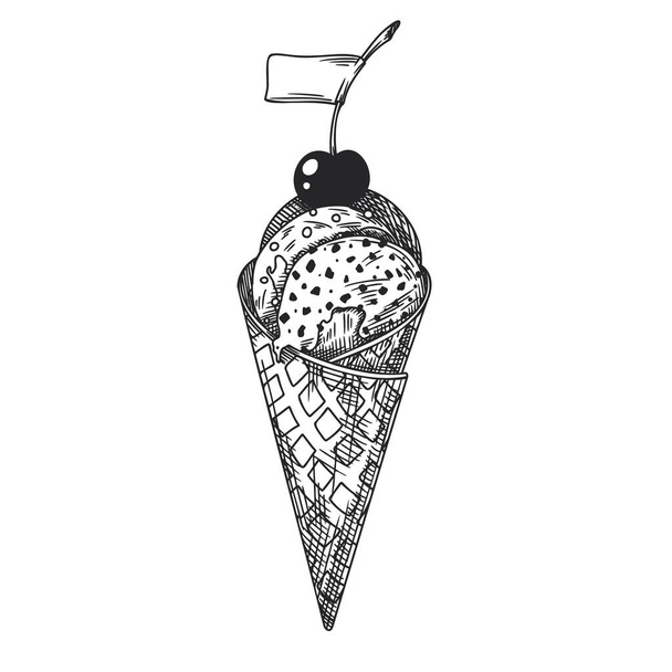 Sketch in a waffle cone. Valentine's day decoration. Vector illustration - Vetor, Imagem