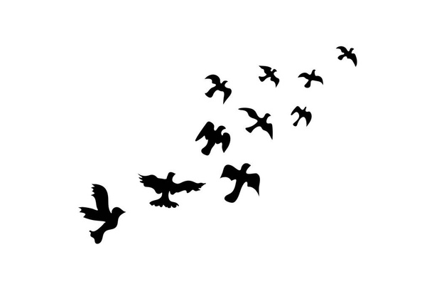 Icono de palomas voladoras negras. Flying bird illustration symbol (en inglés). Señal bandada paloma vector plano. - Vector, imagen