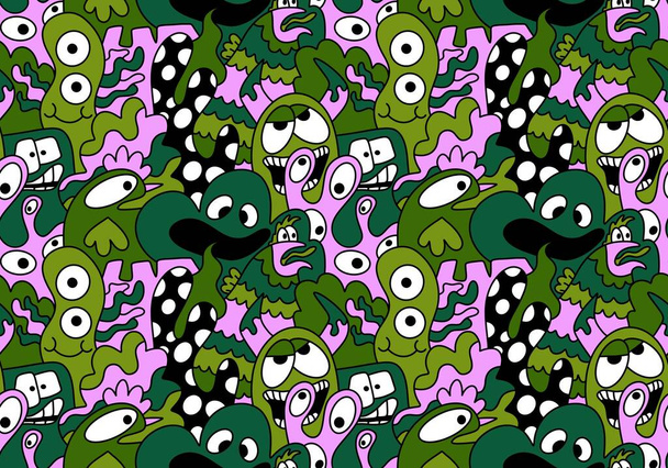 Cartoon doodle monsters seamless aliens and animals pattern for wrapping paper and fabrics and kids clothes print and linens and packaging. High quality illustration - Photo, Image