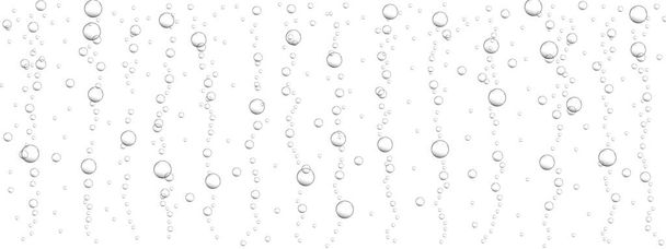 Transparent bubbles background. Fizzy drink, carbonated water, seltzer, beer, soda, champagne or sparkling wine texture. Underwater air stream in ocean, sea or aquarium. Vector realistic illustration - Vector, Image