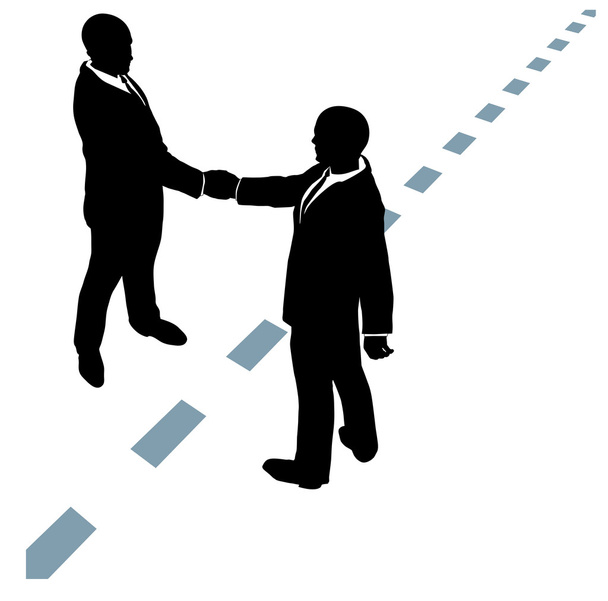 Negocios estrechan las manos de acuerdo en la línea de puntos
 - Vector, Imagen