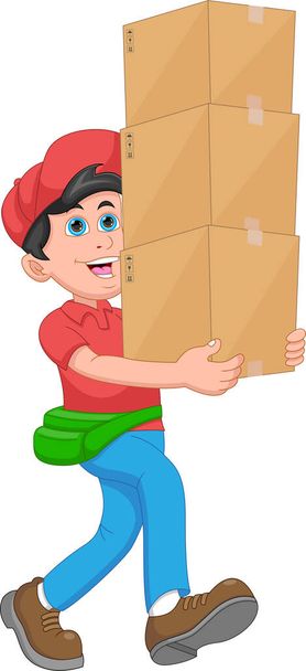 重い箱を運ぶの配達の少年 - ベクター画像