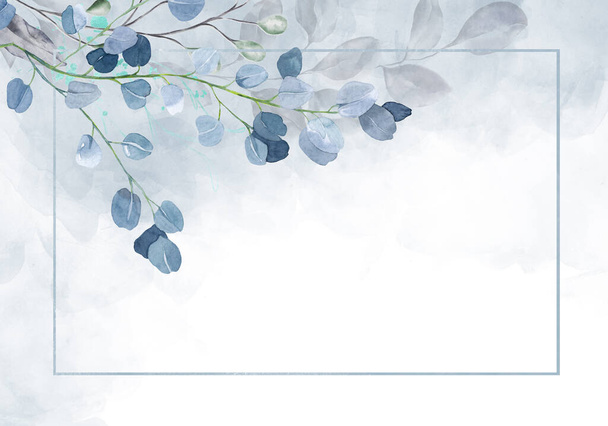 Blado zimowe liście - botaniczny baner projektowy. Kwiatowa pastelowa rama brzegowa akwareli. - Zdjęcie, obraz