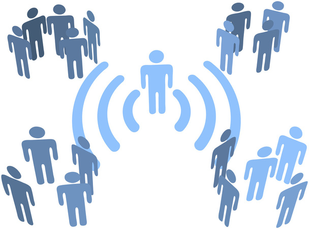 Person wifi wireless connection to groups - Vector, Image