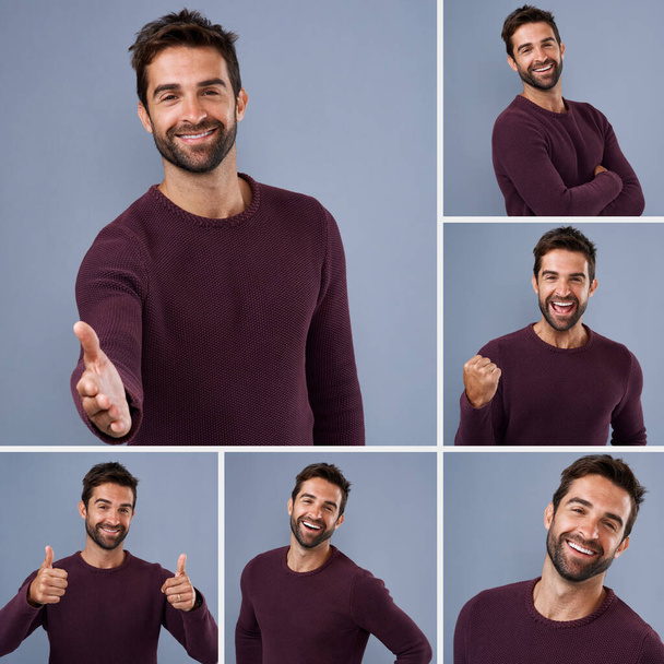 So many different moods. Composite shot of a young man expressing different types of facial expressions inside of a studio - Foto, immagini
