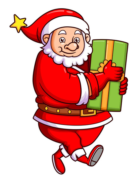 Der süße Weihnachtsmann hält die große Geschenkschachtel für die Kinder bei der Weihnachtsfeier der Illustration - Vektor, Bild