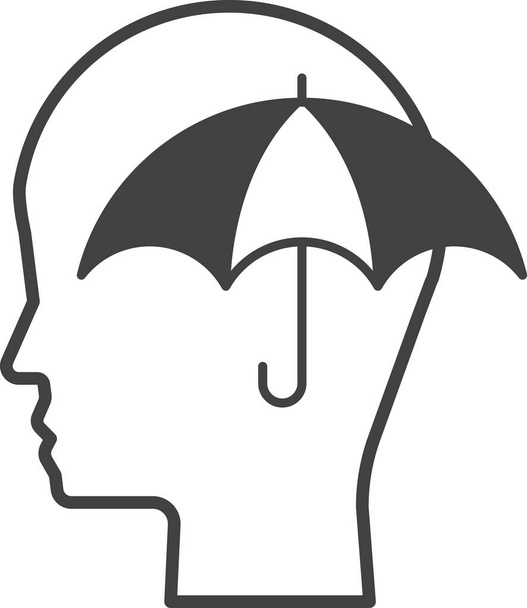 человеческая голова и зонтик иллюстрации в минимальном стиле изолированы на заднем плане - Вектор,изображение