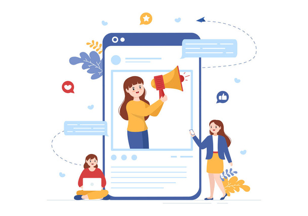 The Celebrity Influencer with Posts on Internet for Advertising Marketing, Daily Life or Endorse in Flat Cartoon Hand Drawn Templates Illustration - Вектор, зображення