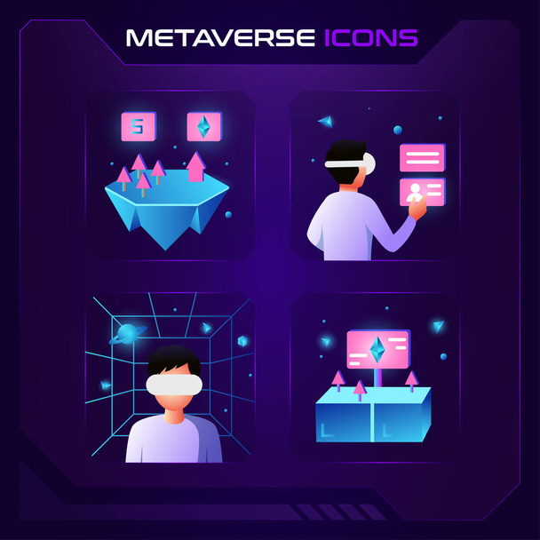 Metaverse pictogram set met AR, VR, MR Gaming, NFT, Cryptogeld en Futuristische Cyber en Blockchain metaverse concept- vector 3d pictogram ontwerp - Vector, afbeelding