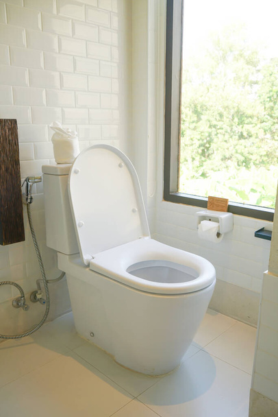 white toilet in luxury restroom with window - Фото, изображение