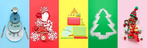 Sada různých kreativních vánoční stromky na barevném pozadí - Fotografie, Obrázek