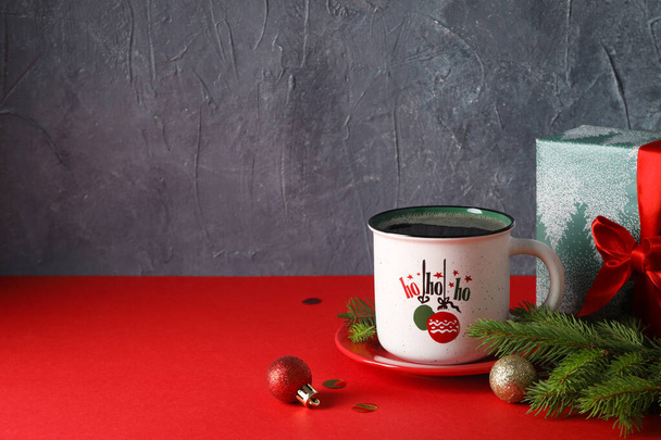Concept of Christmas and Happy New Year, Christmas coffee, space for text - Foto, imagen