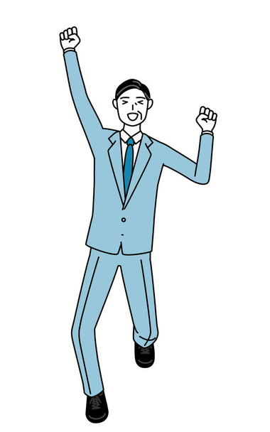Einfache Linienzeichnung Illustration eines Senior Geschäftsleute, Führungskräfte, Manager und Präsidenten lächelnd und springend. - Vektor, Bild