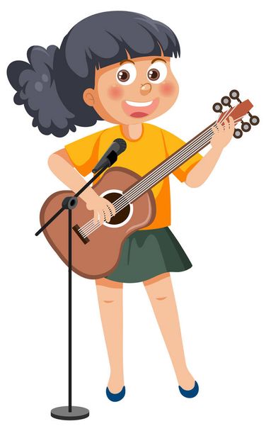 Una chica tocando la ilustración de guitarra acústica - Vector, imagen