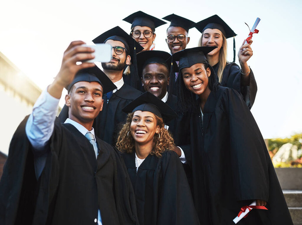 I want to remember you guys...a group of students taking a selfie on graduation day - Photo, Image