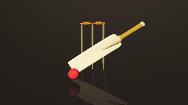 Крикет 3D 3D 3D 3D Render изображения мяч с битой и т.д. - Фото, изображение