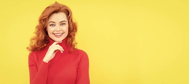Portrait of beautiful cheerful redhead girl curly hair smiling laughing looking at camera. - Фото, зображення
