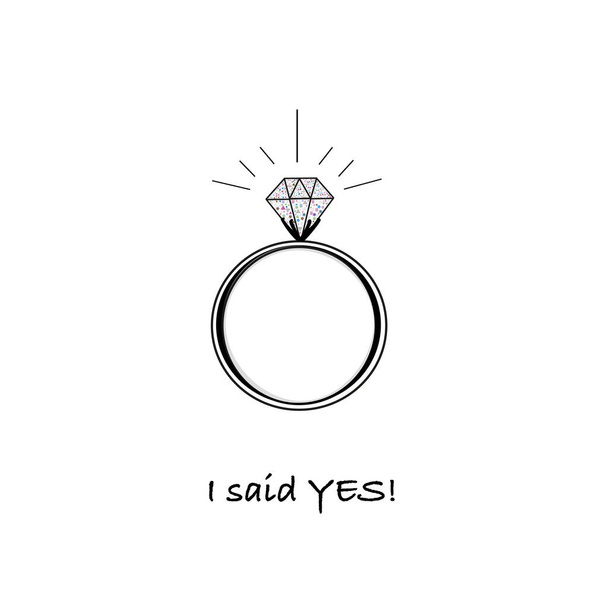  Είπα ναι! κείμενο με διαμάντι χαριτωμένο δαχτυλίδι - Διάνυσμα, εικόνα