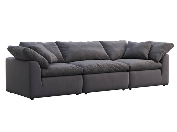 Современный модульный темно-синий диван. Текстильный мягкий диван на белом фоне. Середина века, шале, скандинавский интерьер. 3D рендеринг - Фото, изображение