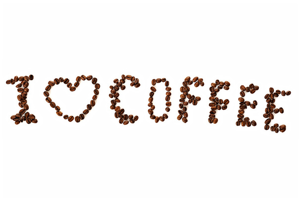 I love coffee text with coffee beans - Фото, изображение
