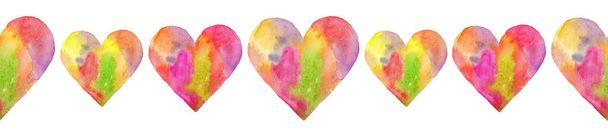 Seamless pattern with varicolored watercolor hearts. Love Heart set. Happy Valentine's day or wedding background. - Photo, Image