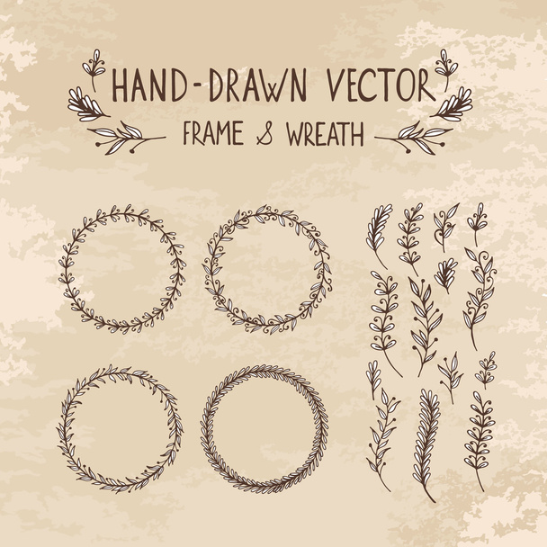Hand getrokken frame en krans - Vector, afbeelding